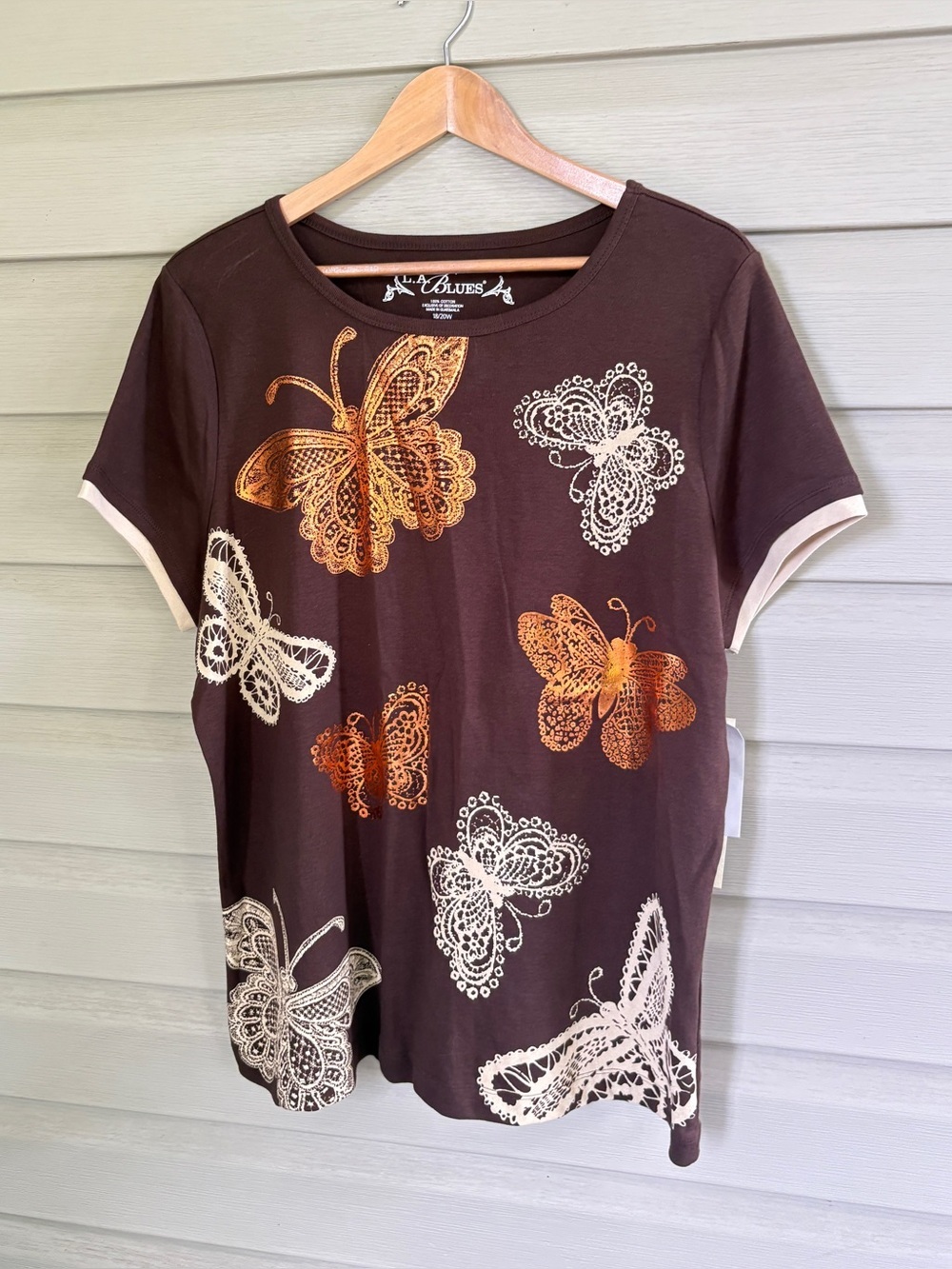 Deadstock Y2K vintage L.A Blues tee metallic butterflies whimsy fairy sz 18-20